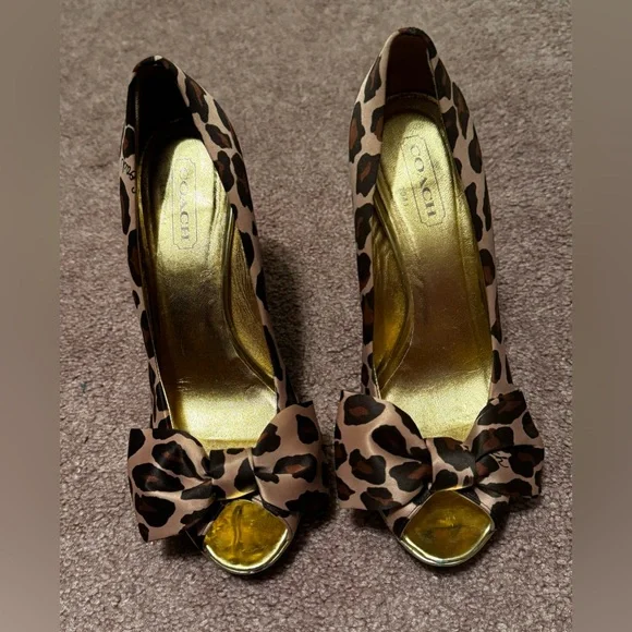 Coach Daisy Leopard Print Peep-Toe Heels✨VTG - Picture 4 of 16